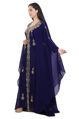 Navy Blue Georgette Embroidered Stone Work Islamic Kaftan 2