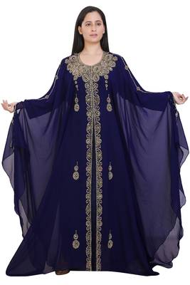 Navy Blue Georgette Embroidered Stone Work Islamic Kaftan 1