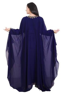 Navy Blue Georgette Embroidered Stone Work Islamic Kaftan 3
