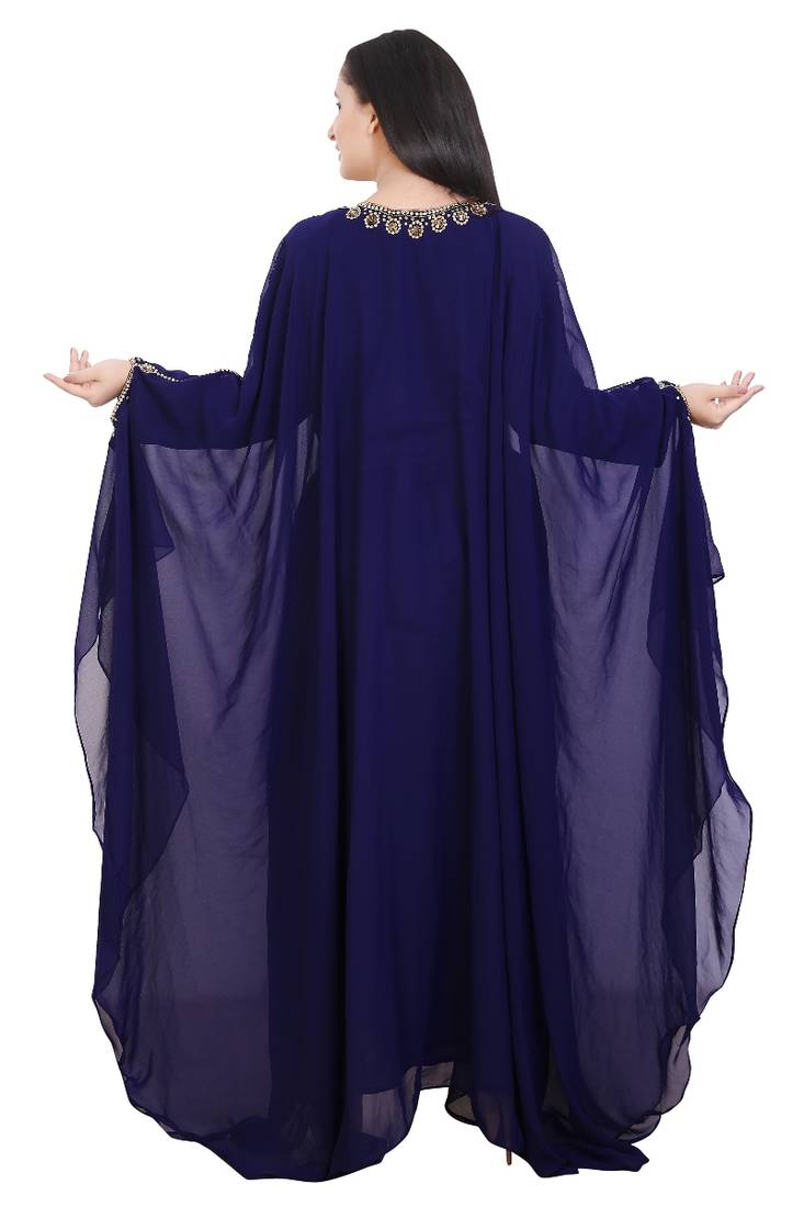 Navy Blue Georgette Embroidered Stone Work Islamic Kaftan