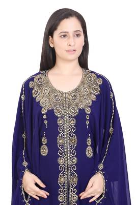 Navy Blue Georgette Embroidered Stone Work Islamic Kaftan 4