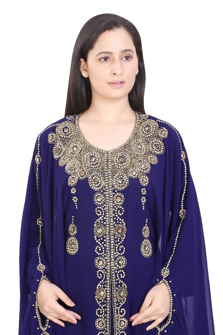 Navy Blue Georgette Embroidered Stone Work Islamic Kaftan
