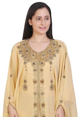 Beige Georgette Embroidered Stone Work Islamic Kaftan 3
