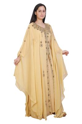 Beige Georgette Embroidered Stone Work Islamic Kaftan 4