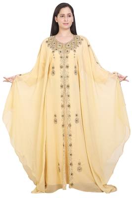 Beige Georgette Embroidered Stone Work Islamic Kaftan 1