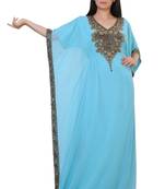 Turquoise Georgette Embroidered Stone Work Islamic Kaftan