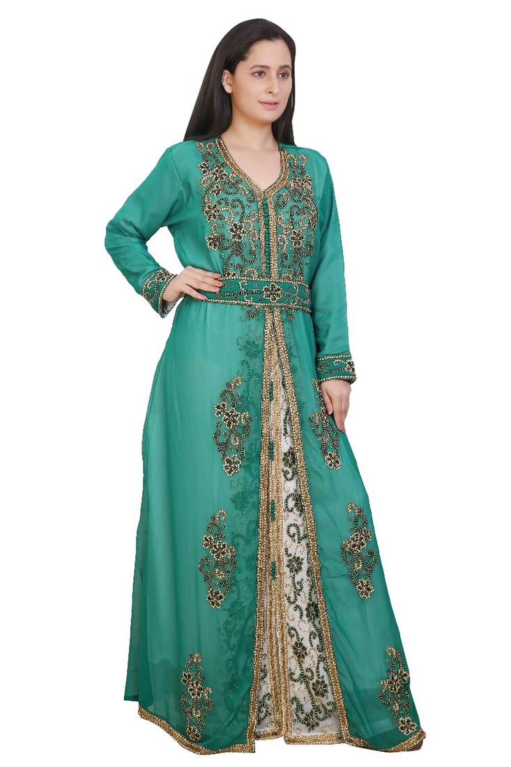 Multicolor Georgette Embroidered Stone Work Islamic Kaftan