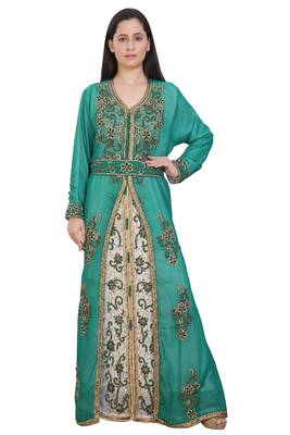 Multicolor Georgette Embroidered Stone Work Islamic Kaftan 1