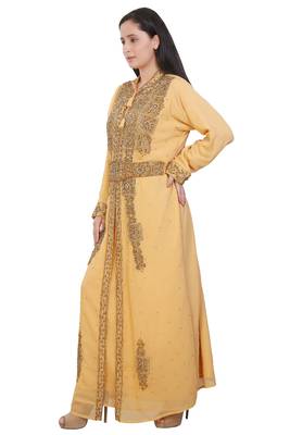 Beige Georgette Embroidered Stone Work Islamic Kaftan 1