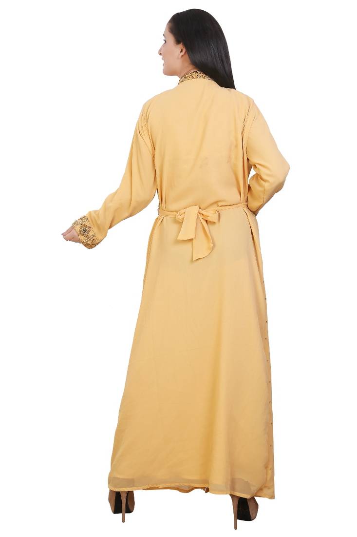 Beige Georgette Embroidered Stone Work Islamic Kaftan