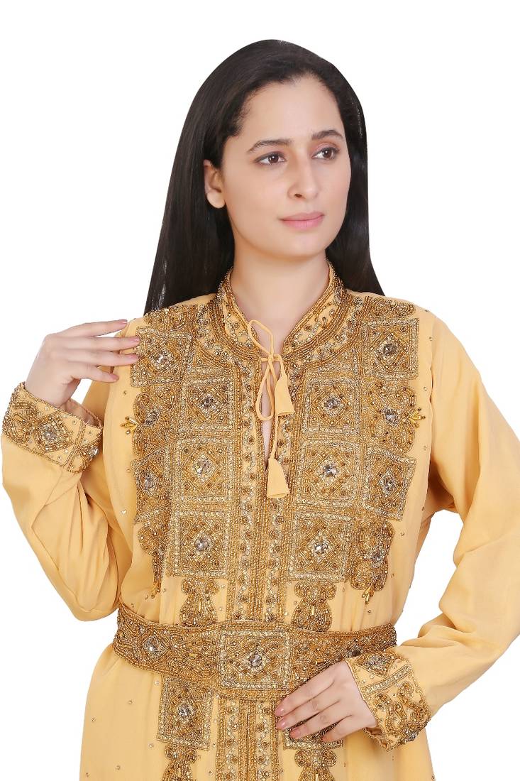 Beige Georgette Embroidered Stone Work Islamic Kaftan