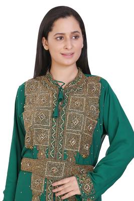 Green Georgette Embroidered Stone Work Islamic Kaftan 2