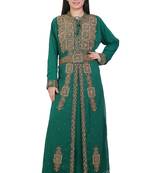 Green Georgette Embroidered Stone Work Islamic Kaftan
