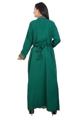 Green Georgette Embroidered Stone Work Islamic Kaftan 4