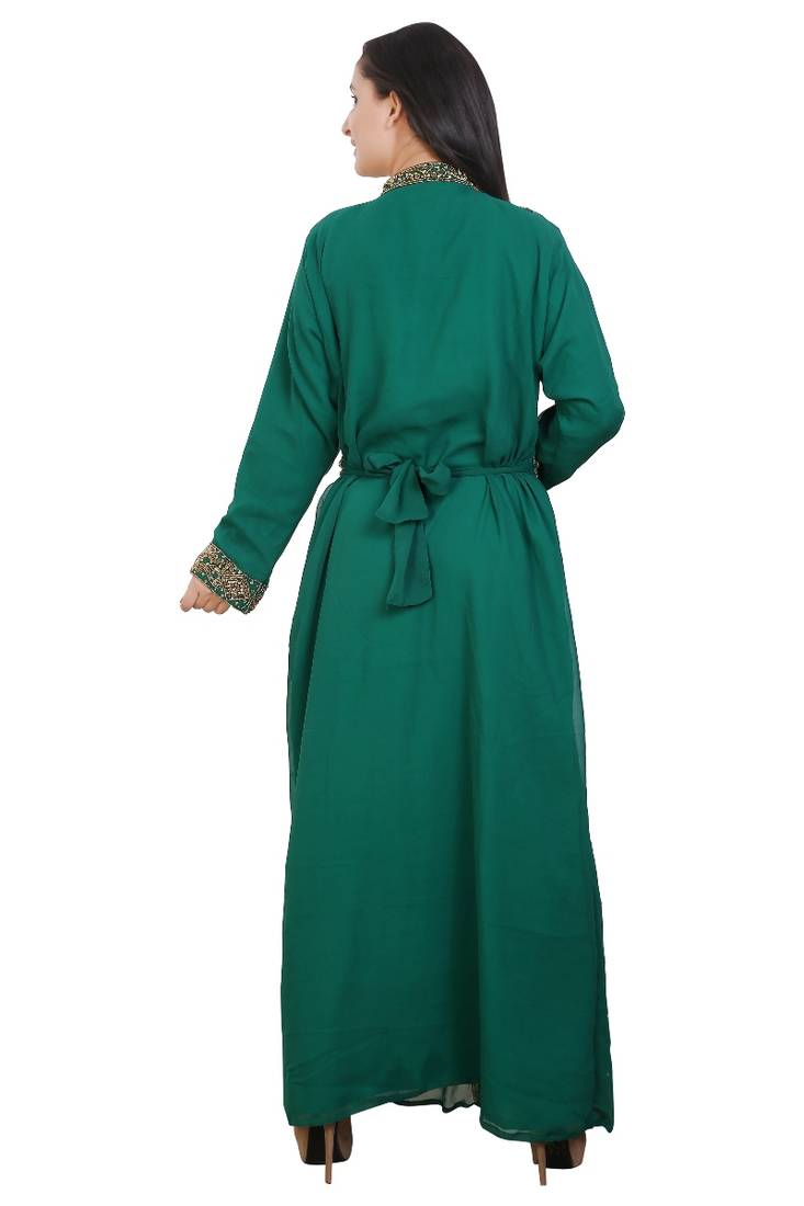 Green Georgette Embroidered Stone Work Islamic Kaftan