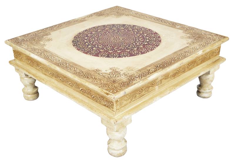 Lal Haveli Indian Handmade Traditional Designer Wooden Puja Chowki