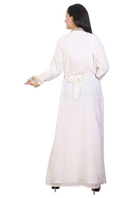 Cream Georgette Embroidered Stone Work Islamic Kaftan 3