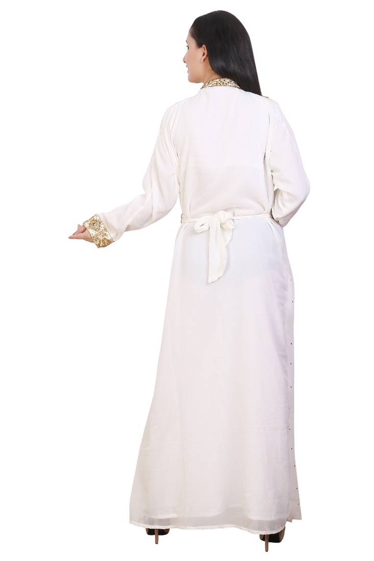 Cream Georgette Embroidered Stone Work Islamic Kaftan