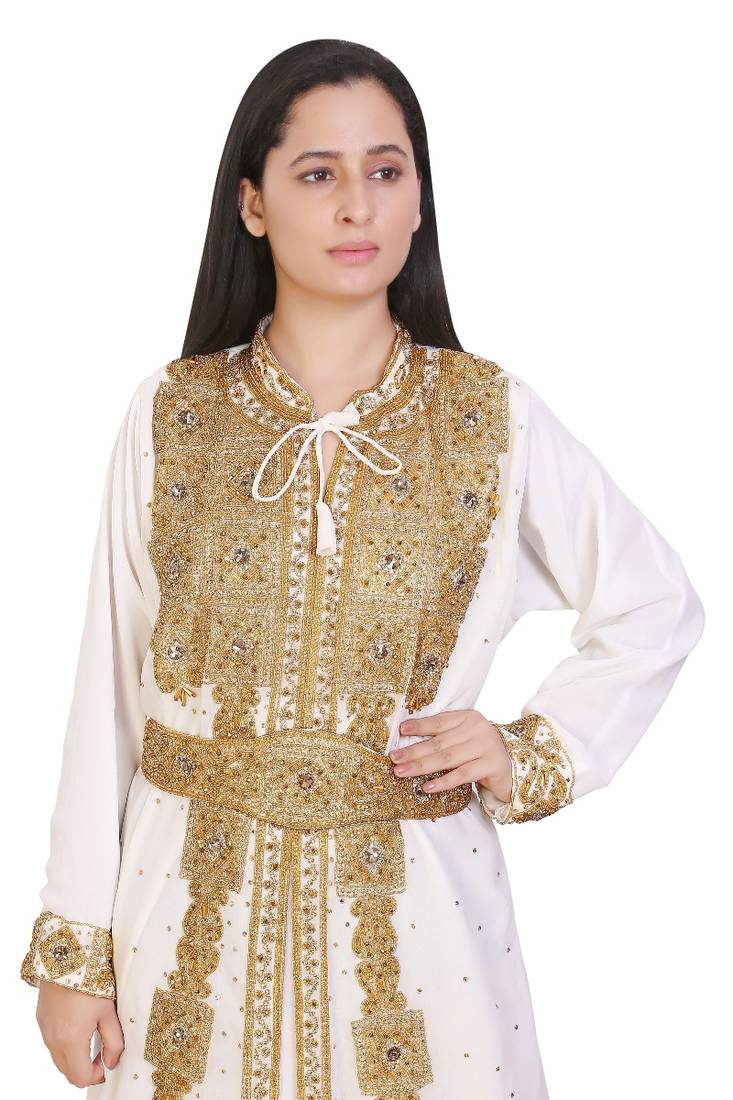 Cream Georgette Embroidered Stone Work Islamic Kaftan
