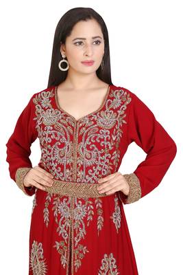 Red Georgette Embroidered Stone Work Islamic Kaftan 2