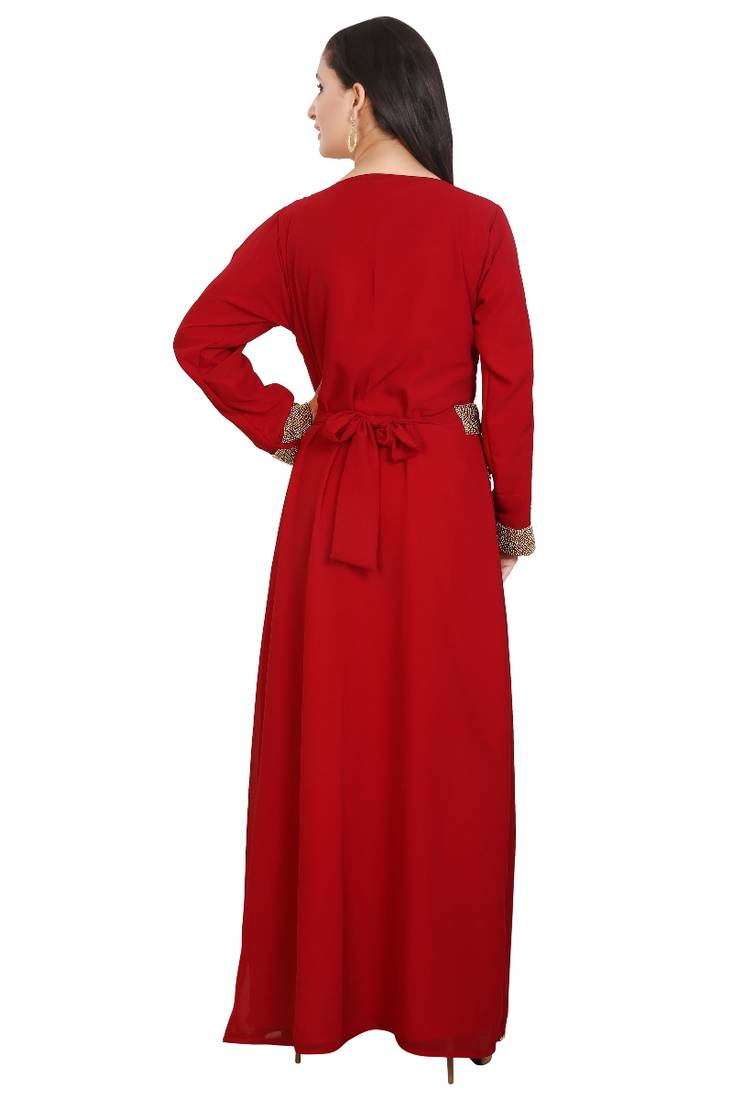 Red Georgette Embroidered Stone Work Islamic Kaftan