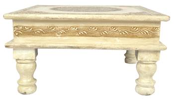 Lal Haveli Handcrafted Wooden Bajot Table for Puja White Color 12 X 12 X 6.5 Inches 1