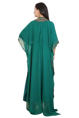 Green Georgette Embroidered Stone Work Islamic Kaftan 2