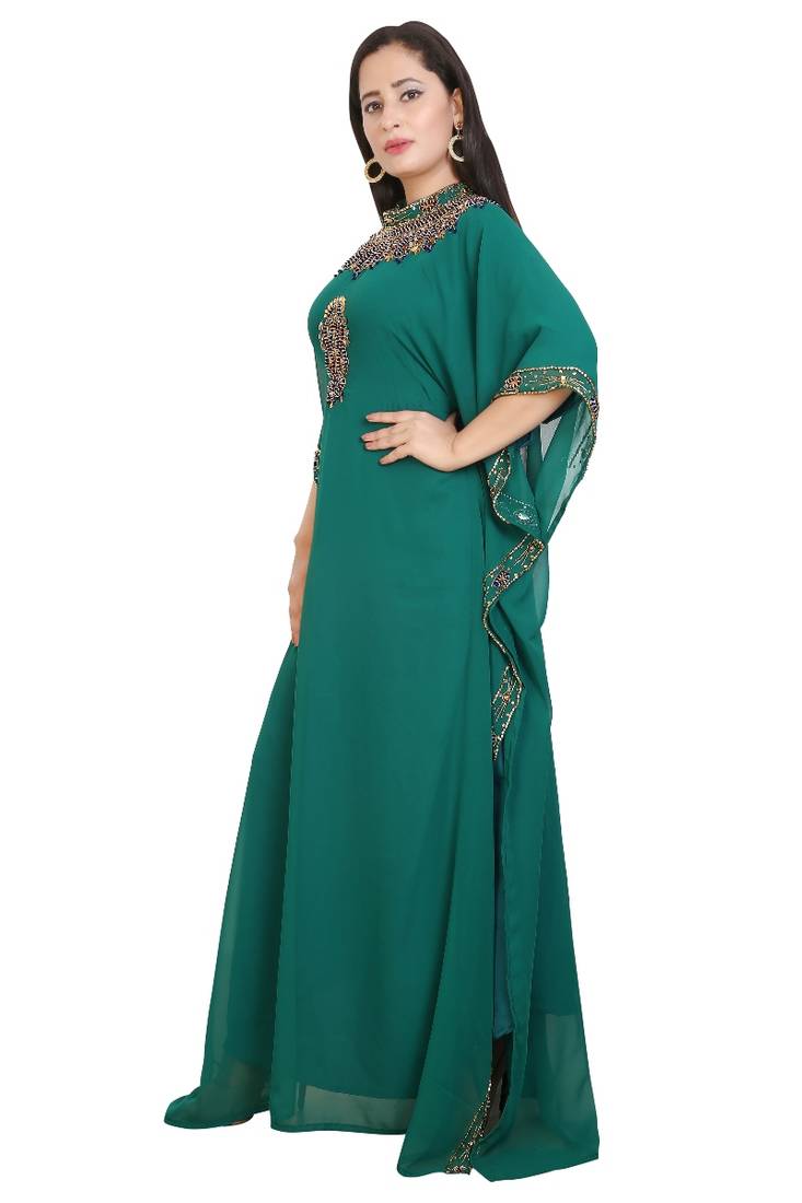 Green Georgette Embroidered Stone Work Islamic Kaftan