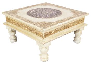 Lal Haveli Handcrafted Wooden Bajot Table for Puja White Color 12 X 12 X 6.5 Inches 2