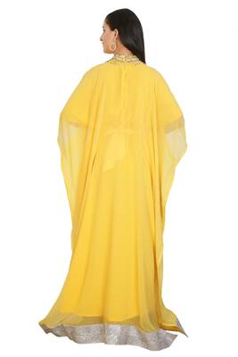 Yellow Georgette Embroidered Stone Work Islamic Kaftan 2
