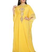 Yellow Georgette Embroidered Stone Work Islamic Kaftan