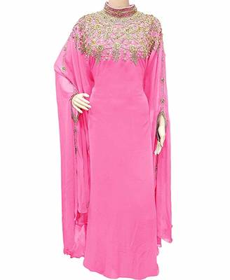 Pink Georgette Embroidered Stone Work Islamic Kaftan 1