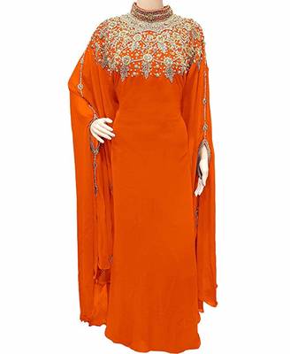 Orange Georgette Embroidered Stone Work Islamic Kaftan 1