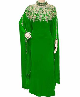 Green Georgette Embroidered Stone Work Islamic Kaftan 1