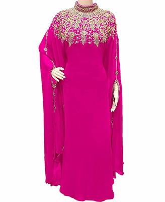 Pink Georgette Embroidered Stone Work Islamic Kaftan 1