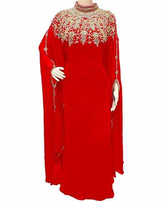 Red Georgette Embroidered Stone Work Islamic Kaftan 1