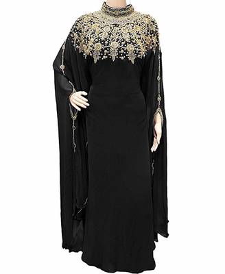 Black Georgette Embroidered Stone Work Islamic Kaftan 1