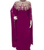 Wine Georgette Embroidered Stone Work Islamic Kaftan