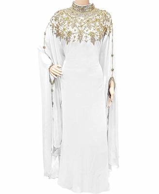 Cream Georgette Embroidered Stone Work Islamic Kaftan 1