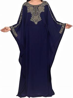 Navy Blue Georgette Embroidered Stone Work Islamic Kaftan 1