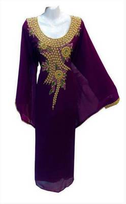 Magenta Georgette Embroidered Stone Work Islamic Kaftan 1