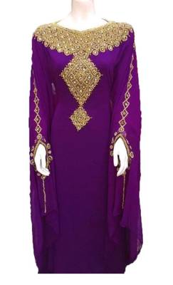 Purple Georgette Embroidered Stone Work Islamic Kaftan 1