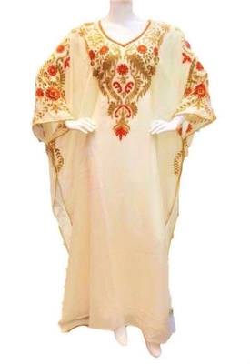 Cream Georgette Embroidered Stone Work Islamic Kaftan 1