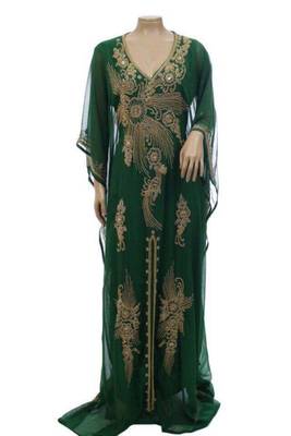 Green Georgette Embroidered Stone Work Islamic Kaftan 1