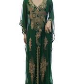 Green Georgette Embroidered Stone Work Islamic Kaftan
