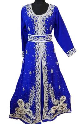 Royal Blue Georgette Embroidered Stone Work Islamic Kaftan 1