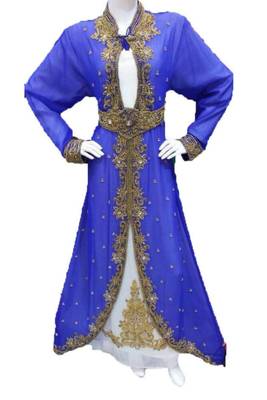Blue Georgette Embroidered Stone Work Islamic Kaftan 1