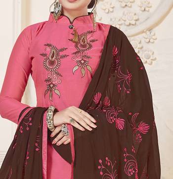 Light-pink embroidered silk cotton salwar with dupatta 3