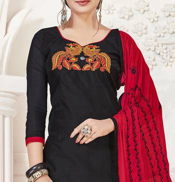 Black embroidered silk cotton salwar with dupatta 3