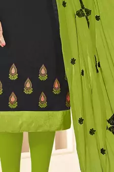 Black Embroidered Cotton Salwar Suit Material With Dupatta Unstitched